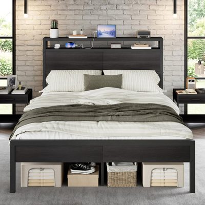 Tryston Industrial Platform Bed with Storage Headboard and Charging Station