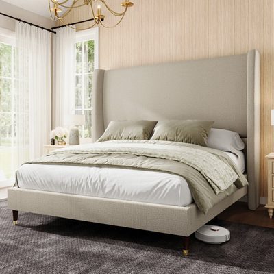 Belo Upholstered Wingback Platform Bed