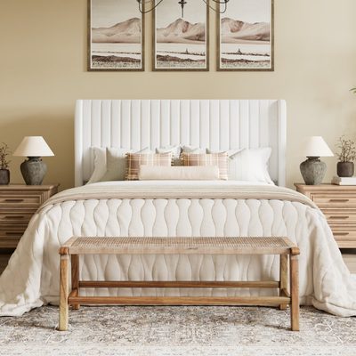 Candler Velvet Upholstered Platform Bed with Wingback Headboard