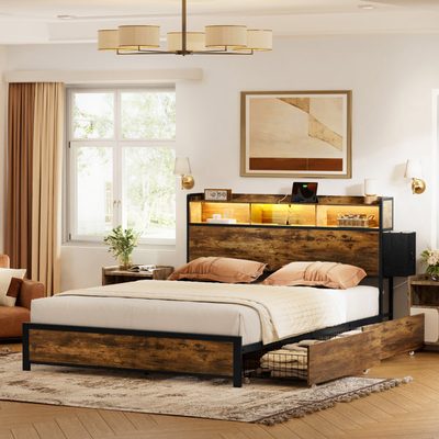 Antioch Platform Bed with 2 Underbed Drawers and Charging Station