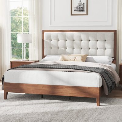 Behka Solid Wood Platform Bed with Upholstered Tufted Headboard