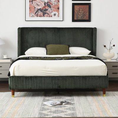 Luxury Modern Wingback Corduroy Upholstered Bed