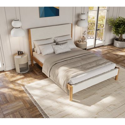 Ardin Solid Wood Bed Frame with Cream Boucle Headboard and Footboard
