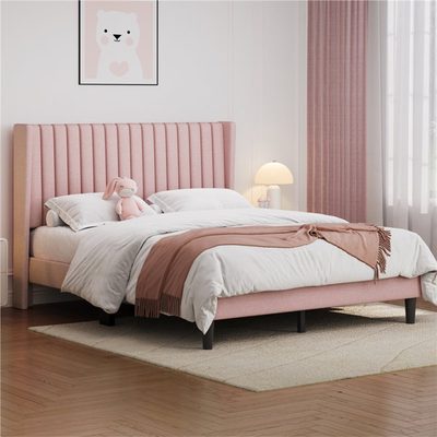 Upholstered Bed Frame with Channel Tufted Headboard