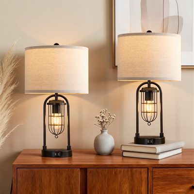 21.5" Table Lamp Set with Night Light and USB Ports