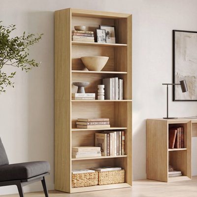 72 Inch Tall Wood 6-Tier Bookshelf with Adjustable Shelves