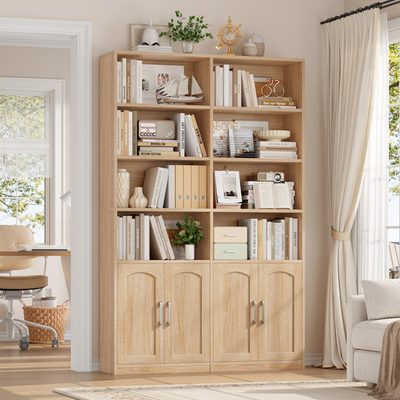 Kirklyn 73 Inch Standard Storage Bookcase with Doors and 8 Open Shelves