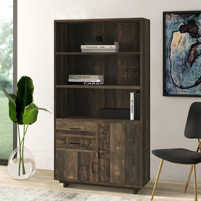 Dazani Wood Storage Bookcase with Drawers and Cabinet