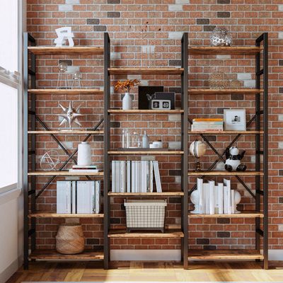 Maziah Triple Wide Industrial Etagere Bookcase