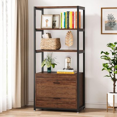 4-Tier Etagere Bookshelf with 2 Drawers