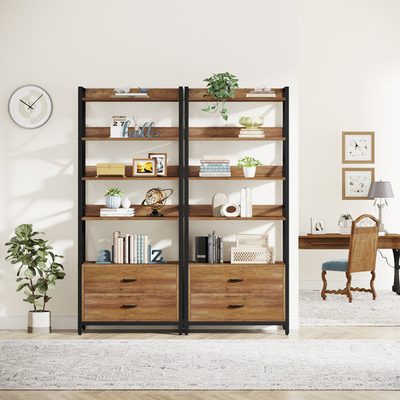 Vasilija 4-Tier Open Bookshelf with Drawers