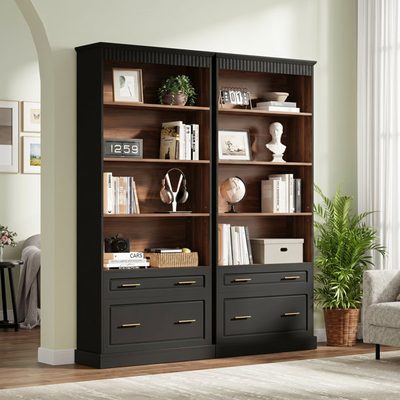 Bookcase with File Cabinet Drawers, Set of 2