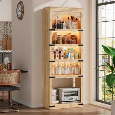 70 Inch Tall Arched Bookshelf with LED Light