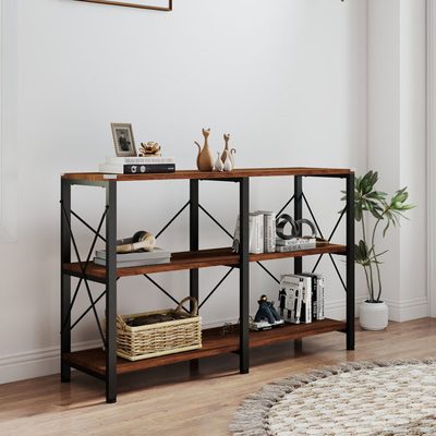 47 Inch Industrial 3-Tier Metal and Solid Wood Bookshelf