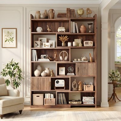 75 Inch Modern Adjustable Bookcase with Open and Closed Storage
