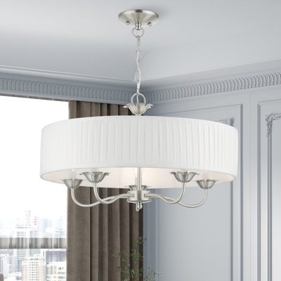 Lamotte 5-Light Dimmable Drum Chandelier with Linen Blend Shade