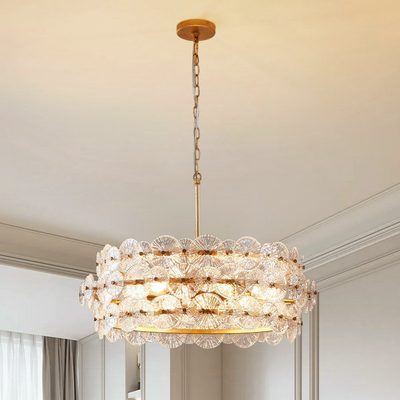 Harlune 6-Light Dimmable Metal and Glass Drum Chandelier