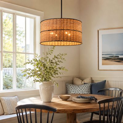 Caong 4-Light Rattan Weave Drum Chandelier