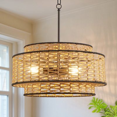 20" 3-Light Woven Rope Drum Chandelier