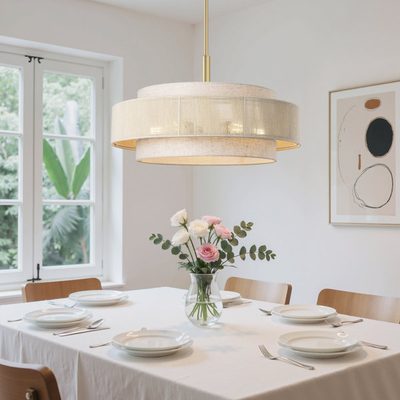 5-Light Drum Chandelier with Fabric and Rope Shades