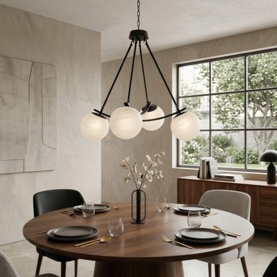 32.8" 4-Light Modern Chandelier with Frosted Globe Shades