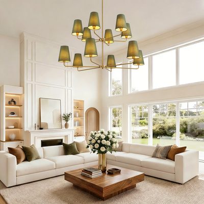 Abbiney 12-Light Dimmable Tiered Chandelier with Linen Shades