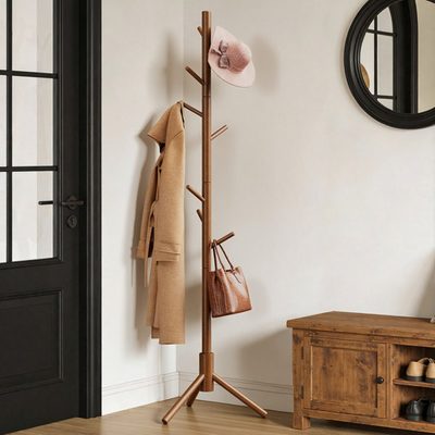 Adosinda Sturdy Wooden 8-Hook Freestanding Coat Rack