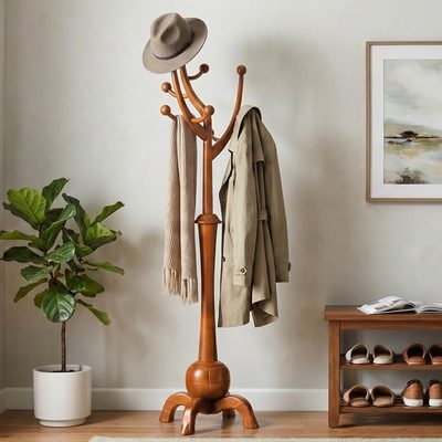Janiya 8-Hook Solid Wood Freestanding Coat Rack