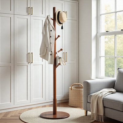 Shamita 68 Inch Solid Wood 7-Hook Freestanding Coat Rack
