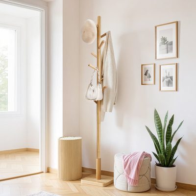 Trikomou Solid Wood 8-Hook Freestanding Coat Rack