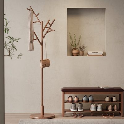 Solid Wood Tree-Shaped Coat Rack with 12 Hooks