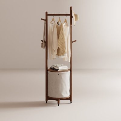 Solid Wood Coat Rack with Removable Laundry Basket