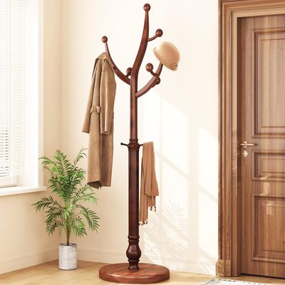 Wooden 11-Hook Coat Rack with Round Base