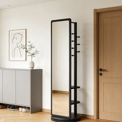 360-Degree Rotating Coat Rack with Mirror