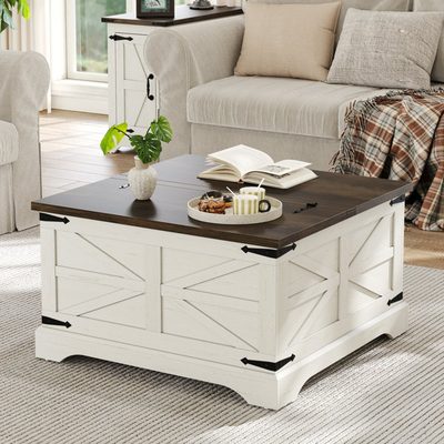 Jareal Farmhouse Lift-Top Square Coffee Table with Storage