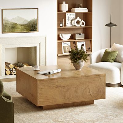 32" Lift-Top Square Coffee Table with Block Base and Storage