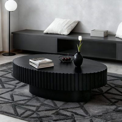 43.5" Modern Oval Olive-Shaped Fluted Coffee Table
