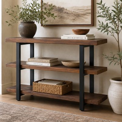 Rundell 48 Inch Rustic Industrial Wood and Metal Console