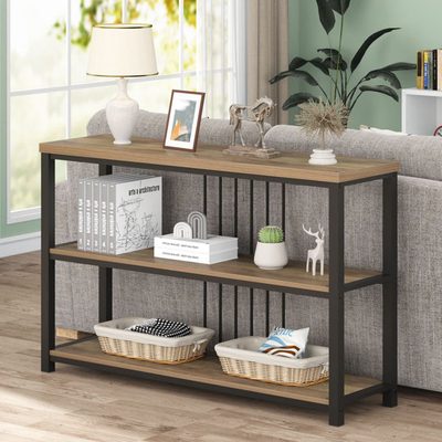 Hulste 47 Inch Console Table with Open Shelf Storage, Oak