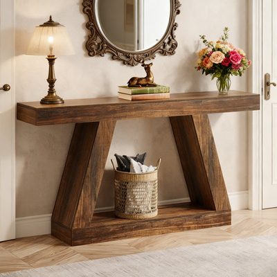 Chasidi Rectangular Pedestal Console Table