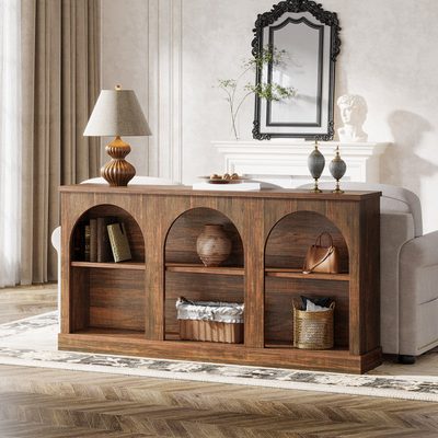 63 Inch Farmhouse Wooden 3-Tier Console Table