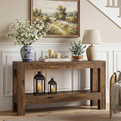 63 Inch Stain Resistant Pedestal Console Table