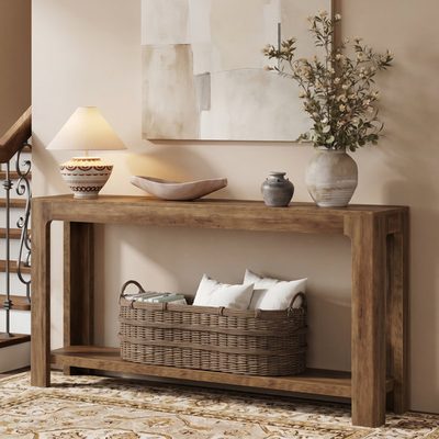 2-Tier Narrow Long Entryway Console Table with Storage