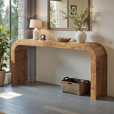 71 Inch Solid Wood Curved Console Table