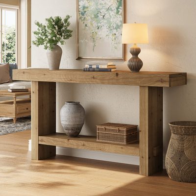 63 Inch Solid Wood Farmhouse Entryway Table
