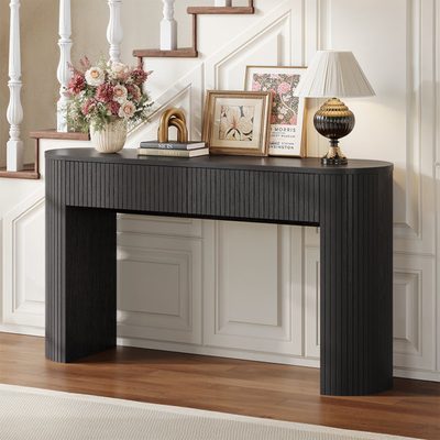 55 Inch Tambour Console Table with Oval Top