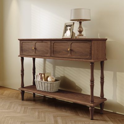 Mid-Century Console Table with 2 Drawers, Walnut