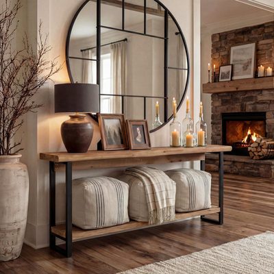 63 Inch Solid Wood Live-Edge Farmhouse Console Table