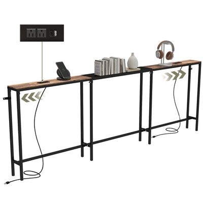 Narrow Adjustable-Length Sofa Table with 2 Power Outlets