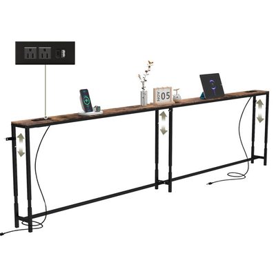 102 Inch Height-Adjustable Sofa Table with Power Outlets